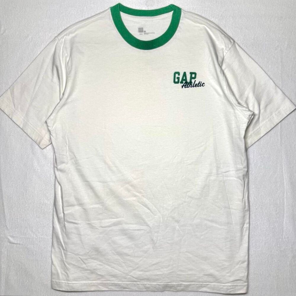 GAP athletic vintage y2k ringer tshirt with green ribbed  crewneck collar